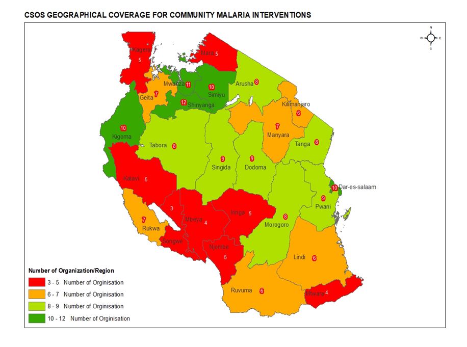 Malaria prevalence map Tanzania